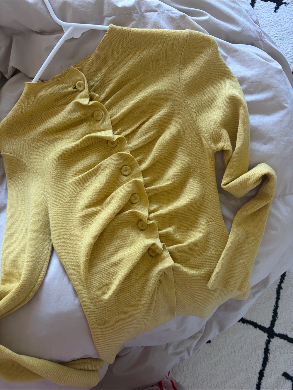 Zara Light Yellow Ruffle-Front Button Cardigan